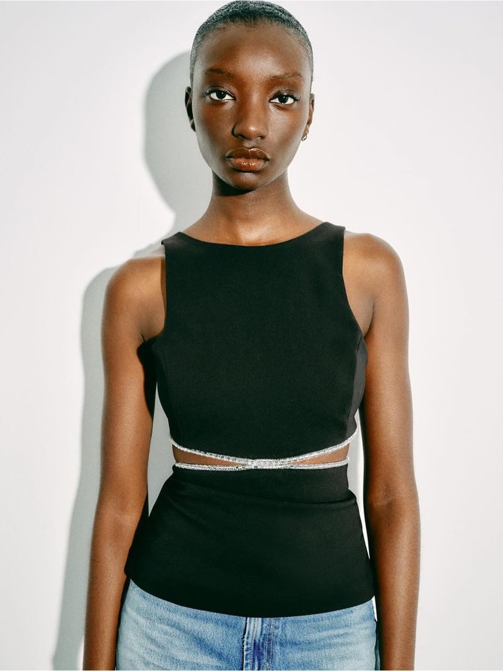 ZARA RHINESTONE CUT-OUT TOP